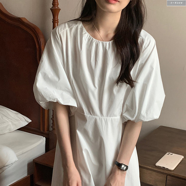 오페라 빅볼륨 퍼프 코튼 롱원피스 4col 여름 봄 뒷밴딩 루즈핏 가오리 A라인 제이플로우 - 상세 이미지 2