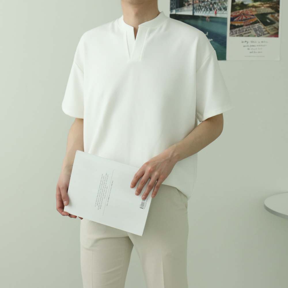 1+1 남자반팔티 오버핏 무지 헨리넥 티셔츠 - 상세 이미지 2