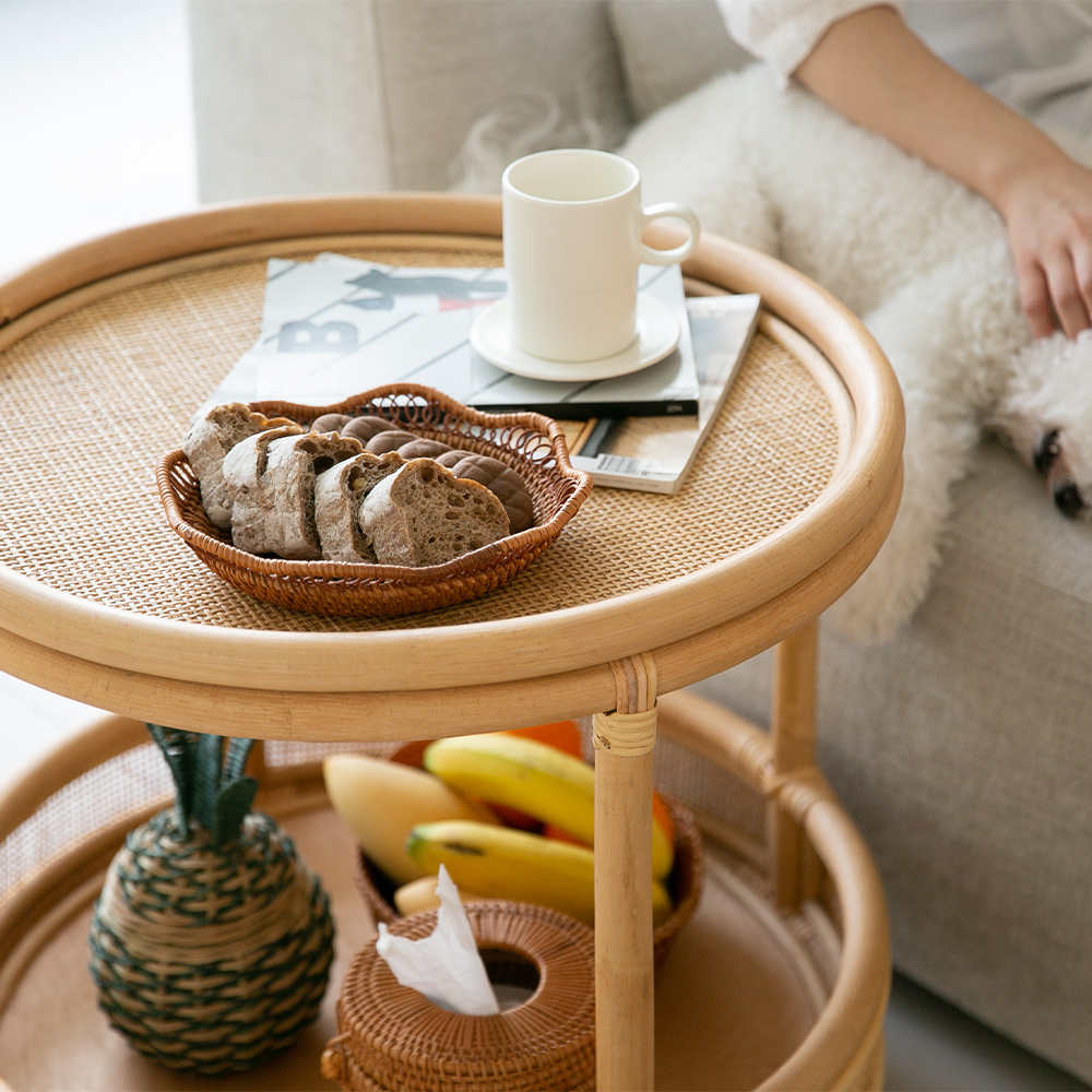 라탄 티테이블 쇼파 침대 간이 거실협탁 보조 원형 카페 감성 원목 빈티지