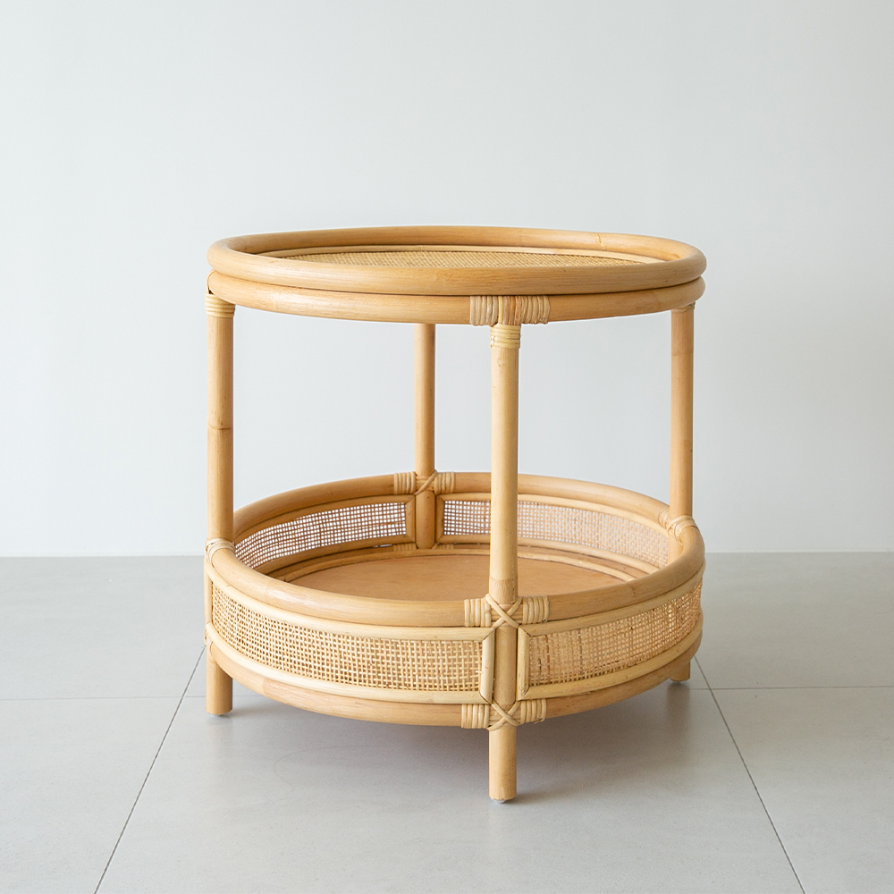 라탄 티테이블 쇼파 침대 간이 거실협탁 보조 원형 카페 감성 원목 빈티지