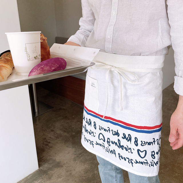 파리지앵 린넨 하프 앞치마 /카페, 공방, 집들이,어린이집,커플 남녀 공용 앞치마 - 상세 이미지 3