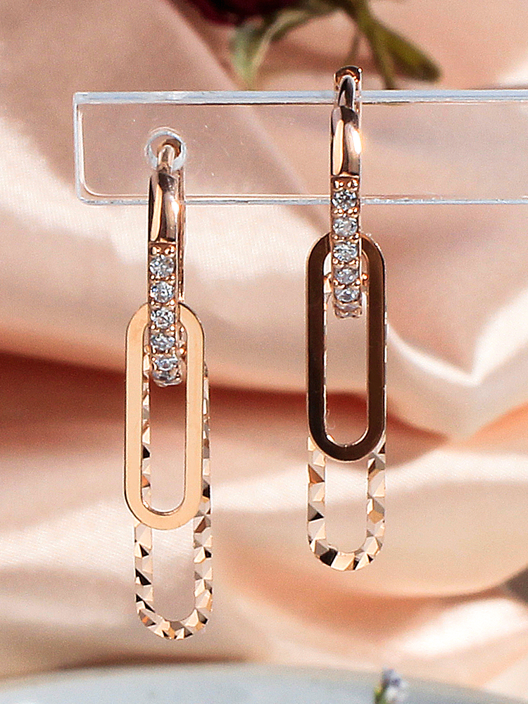 14K 클래시 컷팅 라운드 더블 클립 롱 드롭 링 원터치 귀걸이 여성 데일리 선물