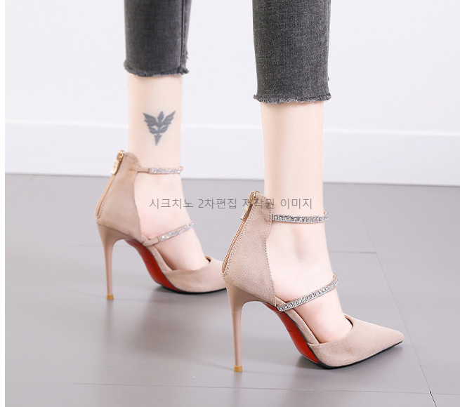 티르키 10cm 스웨이드 큐빅 스트랩 스틸레토 하이힐 2color 상세 이미지 17