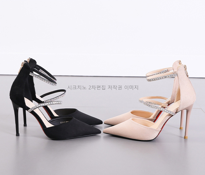 티르키 10cm 스웨이드 큐빅 스트랩 스틸레토 하이힐 2color 상세 이미지 1