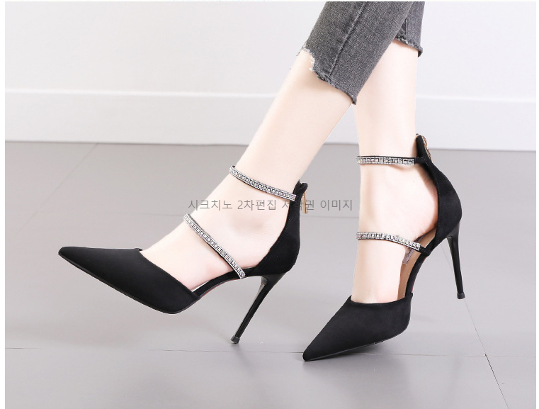 티르키 10cm 스웨이드 큐빅 스트랩 스틸레토 하이힐 2color 상세 이미지 5