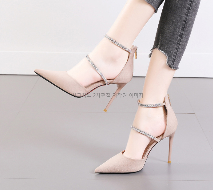티르키 10cm 스웨이드 큐빅 스트랩 스틸레토 하이힐 2color 상세 이미지 16