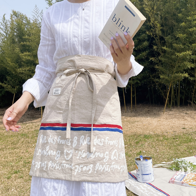 파리지앵 린넨 하프 앞치마 /카페, 공방, 집들이,어린이집,커플 남녀 공용 앞치마 - 상세 이미지 2