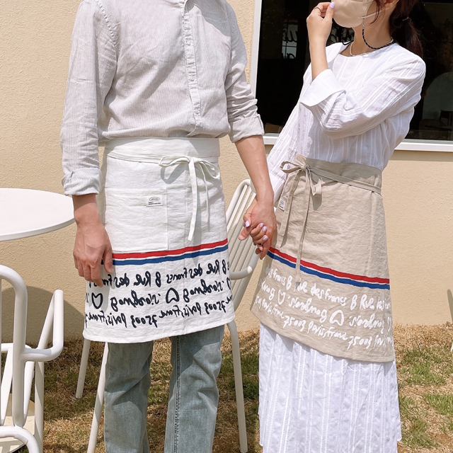 파리지앵 린넨 하프 앞치마 /카페, 공방, 집들이,어린이집,커플 남녀 공용 앞치마