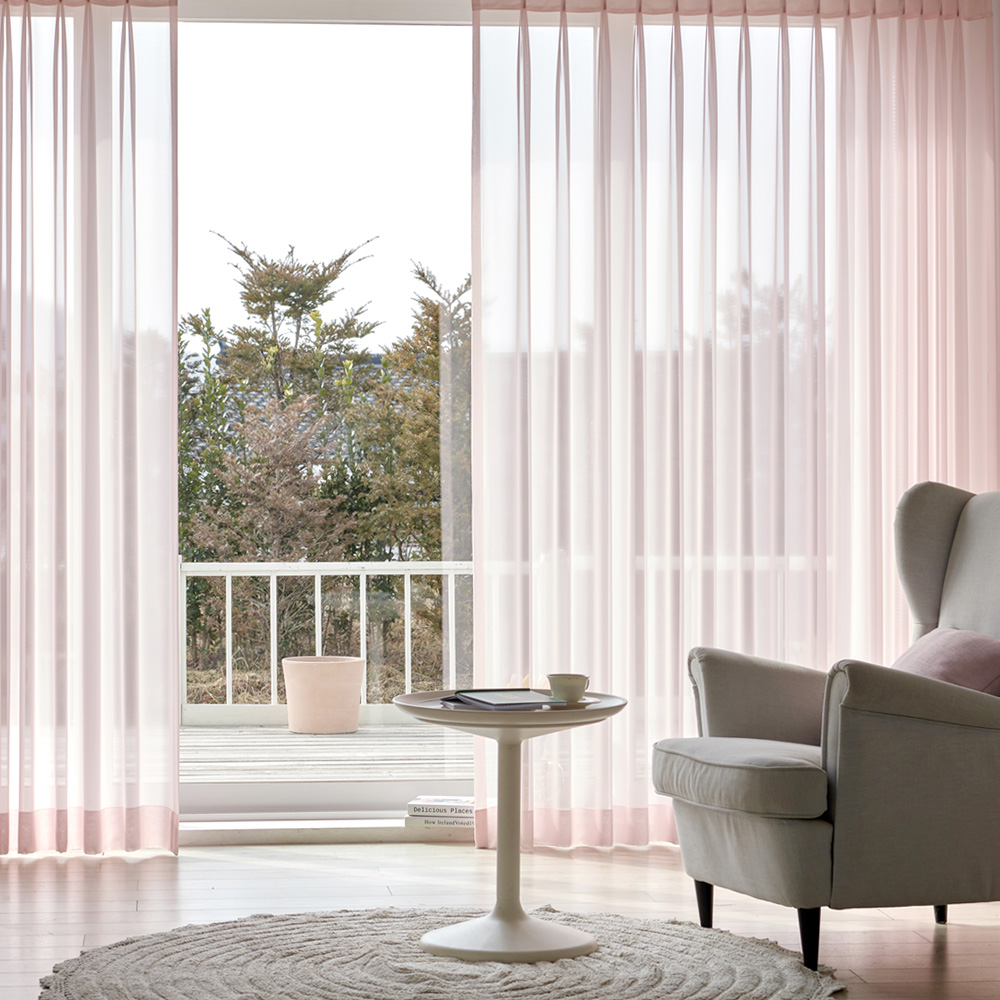 뷰하우스 산들 이음선없는 나비주름 쉬폰 맞춤커튼