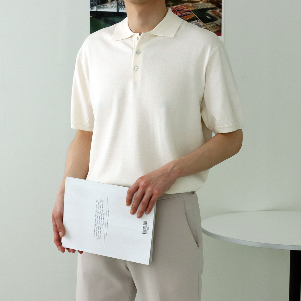 남자반팔니트 오버핏 핸드메이드 헨리넥 남자반팔티셔츠 이미지 3