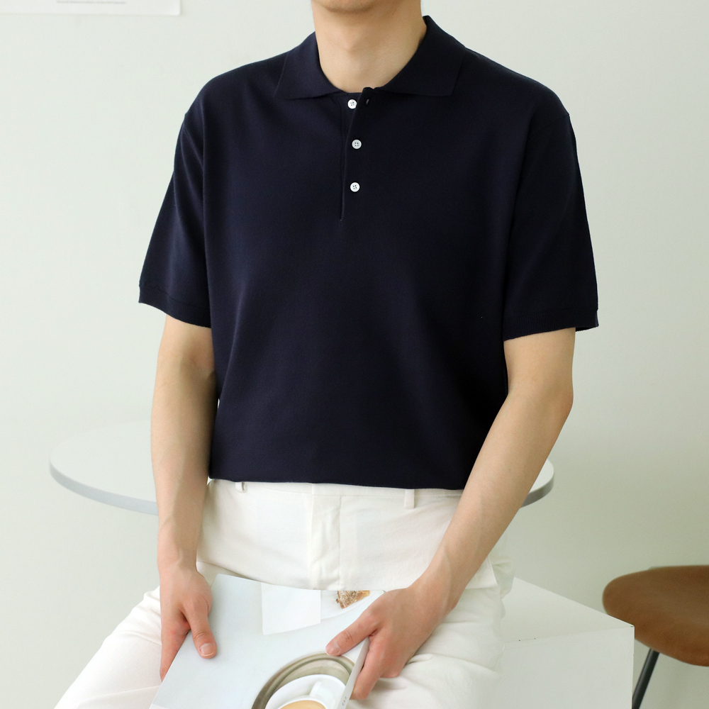 남자반팔니트 오버핏 핸드메이드 헨리넥 남자반팔티셔츠 이미지 4