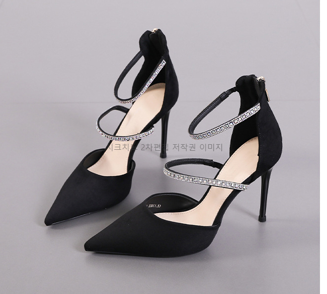 티르키 10cm 스웨이드 큐빅 스트랩 스틸레토 하이힐 2color 상세 이미지 10
