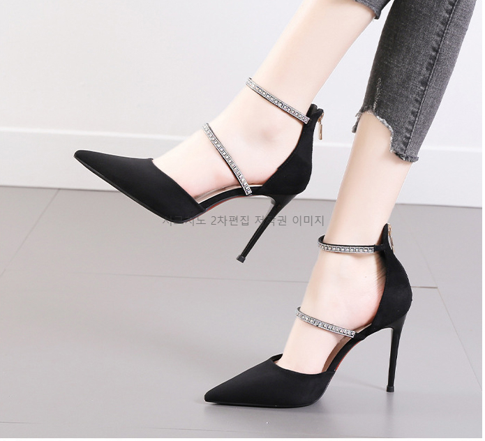 티르키 10cm 스웨이드 큐빅 스트랩 스틸레토 하이힐 2color 상세 이미지 6