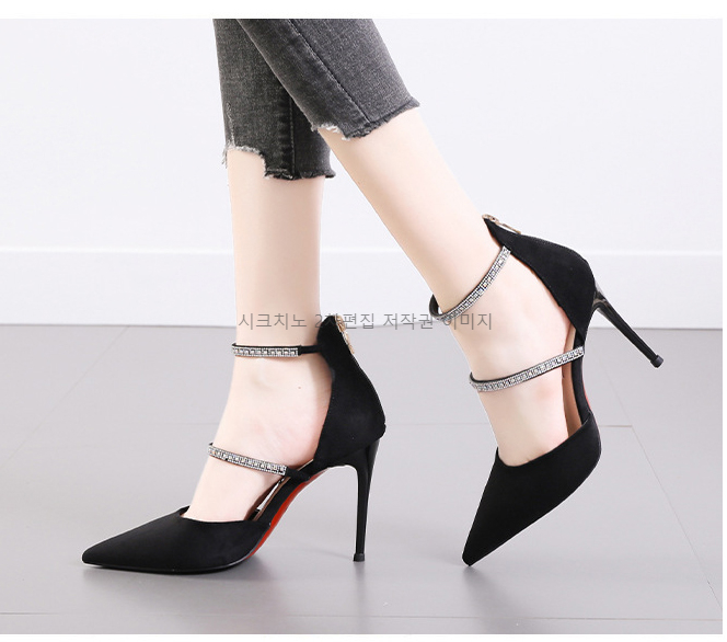 티르키 10cm 스웨이드 큐빅 스트랩 스틸레토 하이힐 2color 상세 이미지 7