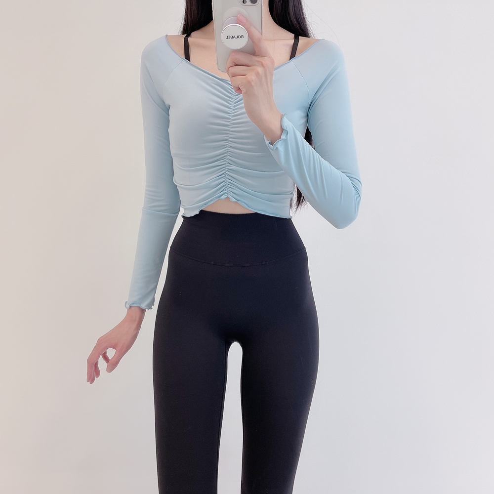 로라벨 신비 필라테스복 요가복 필라테스 상의 옷 커버업 운동복 탑 요가 크롭 긴팔 복장 - 상세 이미지 2