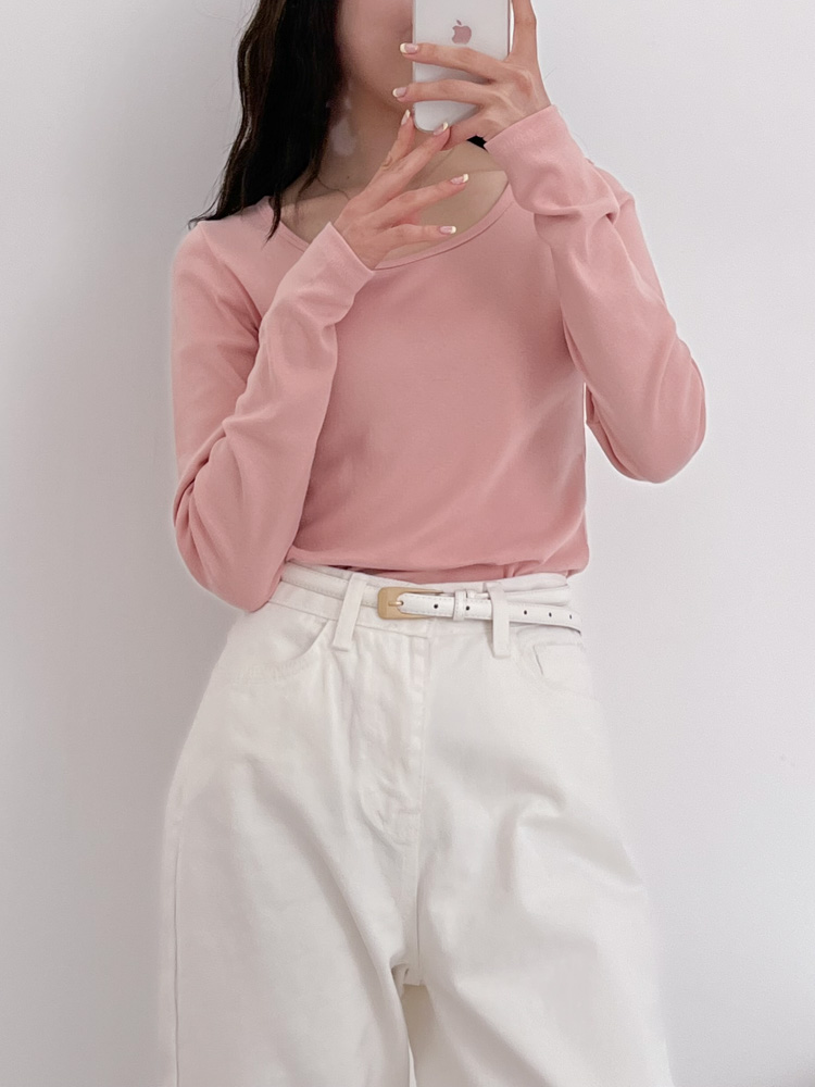 [20%할인/BEST/국내제작] 데일리 쫀쫀 라운드 기모 티셔츠 이너티 10color 상세 이미지 45