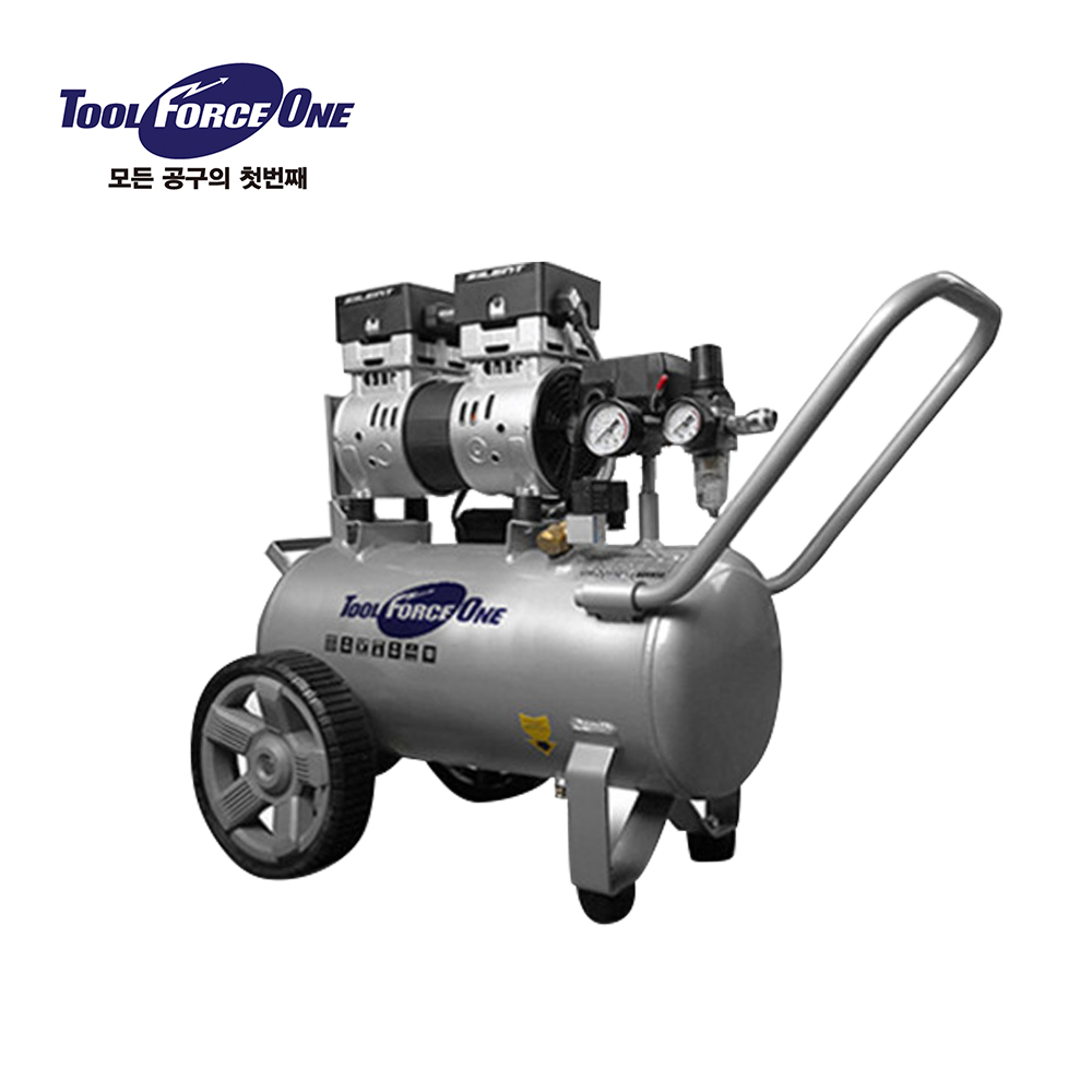 [툴포스원] 알루미늄 저소음 콤프레샤 오일리스 2HP 30리터 오일프리 230mm 우레탄바퀴