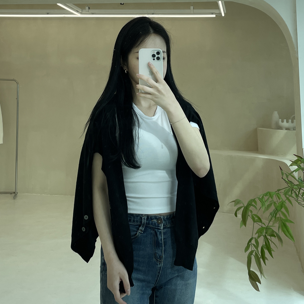 에이치 가디건 H 베이직 라운드 봄 가을 기본 니트 루즈 핏 카디건 간절기 긴팔 - 상세 이미지 4