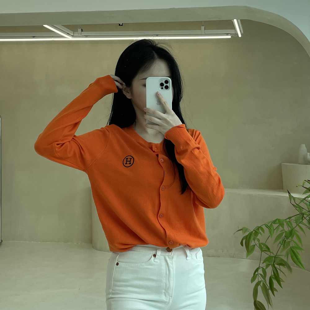에이치 가디건 H 베이직 라운드 봄 가을 기본 니트 루즈 핏 카디건 간절기 긴팔 - 상세 이미지 5