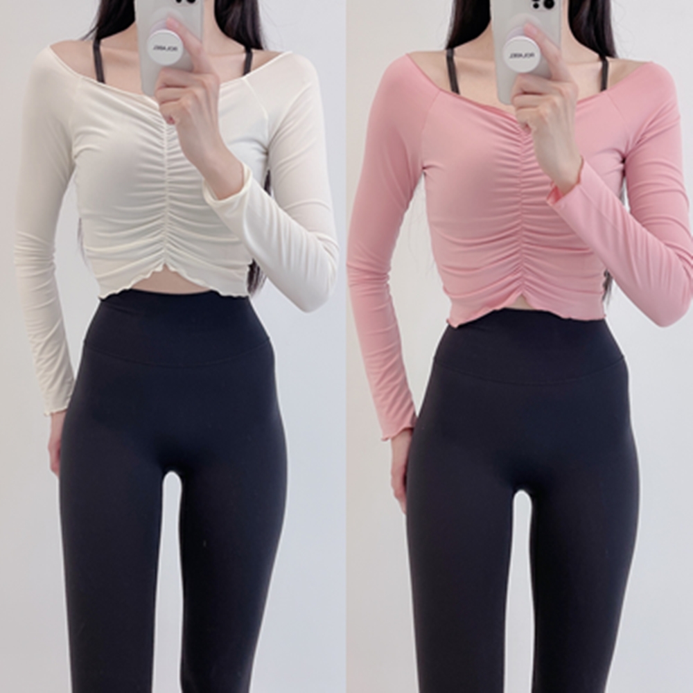 로라벨 신비 필라테스복 요가복 필라테스 상의 옷 커버업 운동복 탑 요가 크롭 긴팔 복장 - 상세 이미지 3