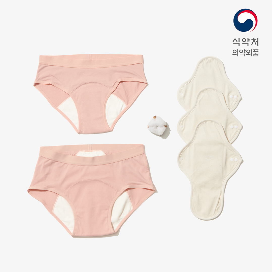 [SET]싸이클린 생리팬티 비기너패키지 첫생리선물 여성 주니어 초등 초경생리대 식약처허가 - 상품 이미지