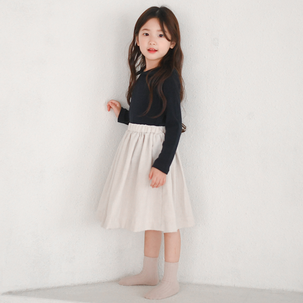 야네크 오가닉 스커트 봄 가을 베이지 브라운 밴딩 치마 베이직 기본 면 린넨 여아 아동 - 상세 이미지 5
