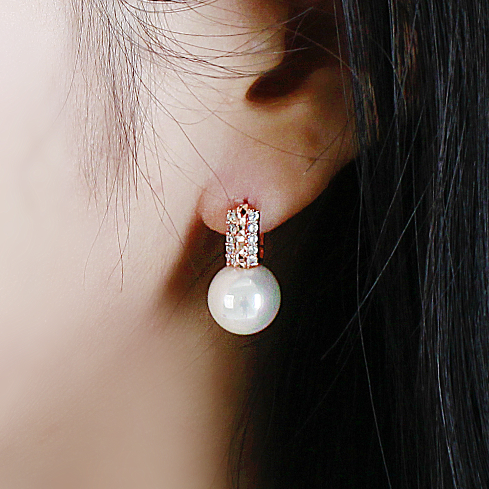 14K 진주 12미리 귀걸이 원터치 큐빅 링 한복 혼주 다흰 생일 선물