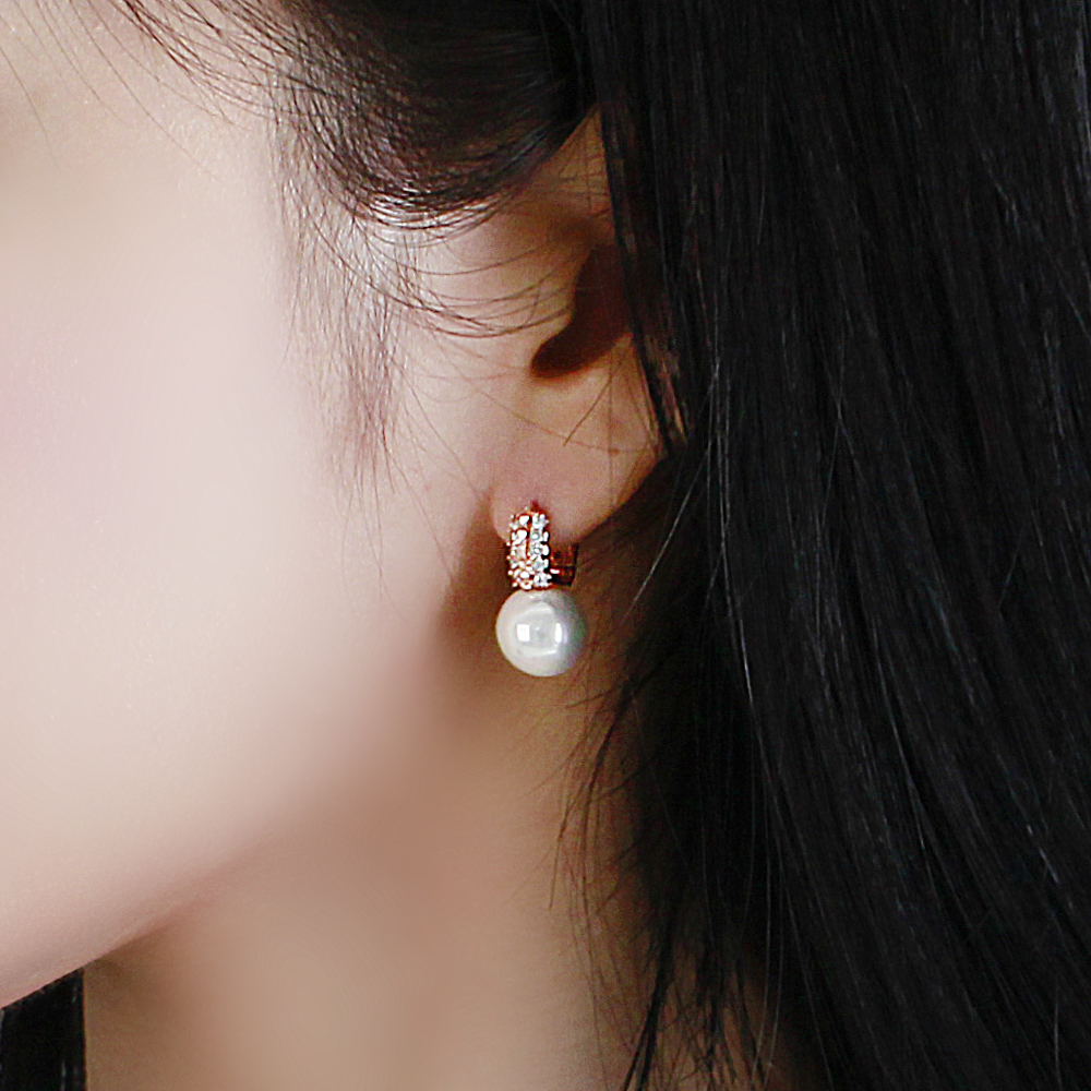 14K 진주 12미리 귀걸이 원터치 큐빅 링 한복 혼주 다흰 생일 선물