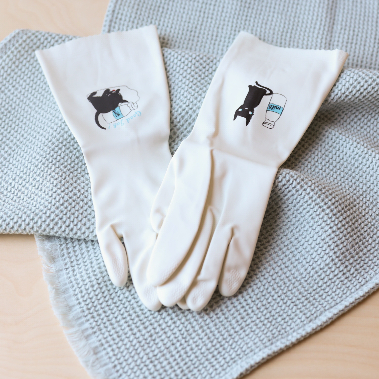러브글로브 도톰한 방취 항균 가공 화이트 고무장갑 FREE(One size), 고양이, 1개 - 상품 이미지
