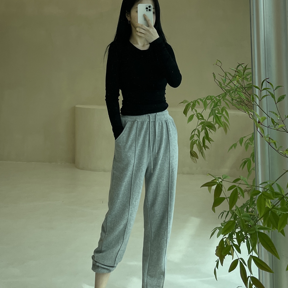 베이직 라운드 티셔츠 여성 기본티 긴팔 레이어드 이너 면스판 슬림핏 무지티 - 상세 이미지 5