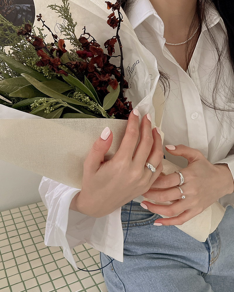 남자 여자 포인트 볼 오픈링 사이즈조절반지 레이어드 은반지 - 상세 이미지 3