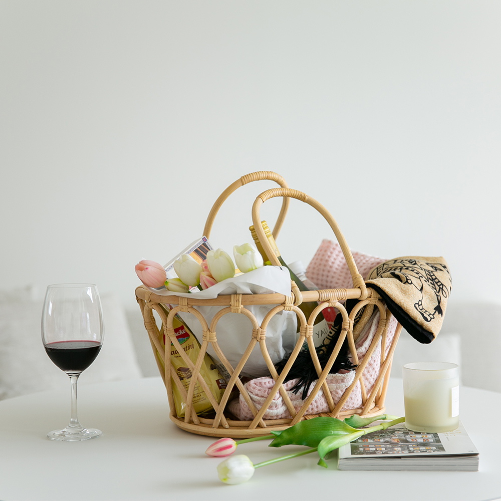 바인 라탄바구니 수납 바스켓 피크닉바구니 장난감 수건 과일 손잡이 대형