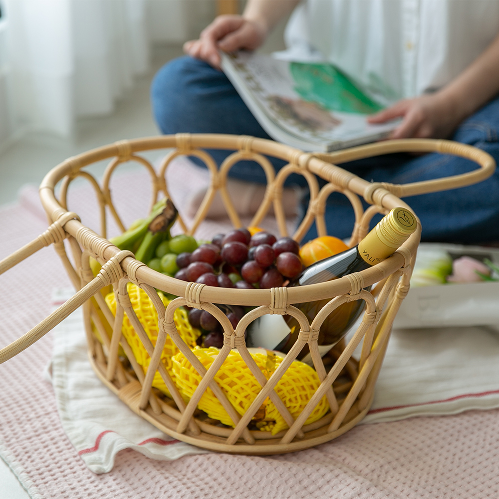 바인 라탄바구니 수납 바스켓 피크닉바구니 장난감 수건 과일 손잡이 대형