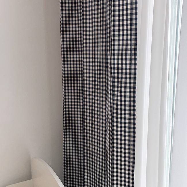 블랙 체크 커튼 아이방 가리개 여아 주방 베란다