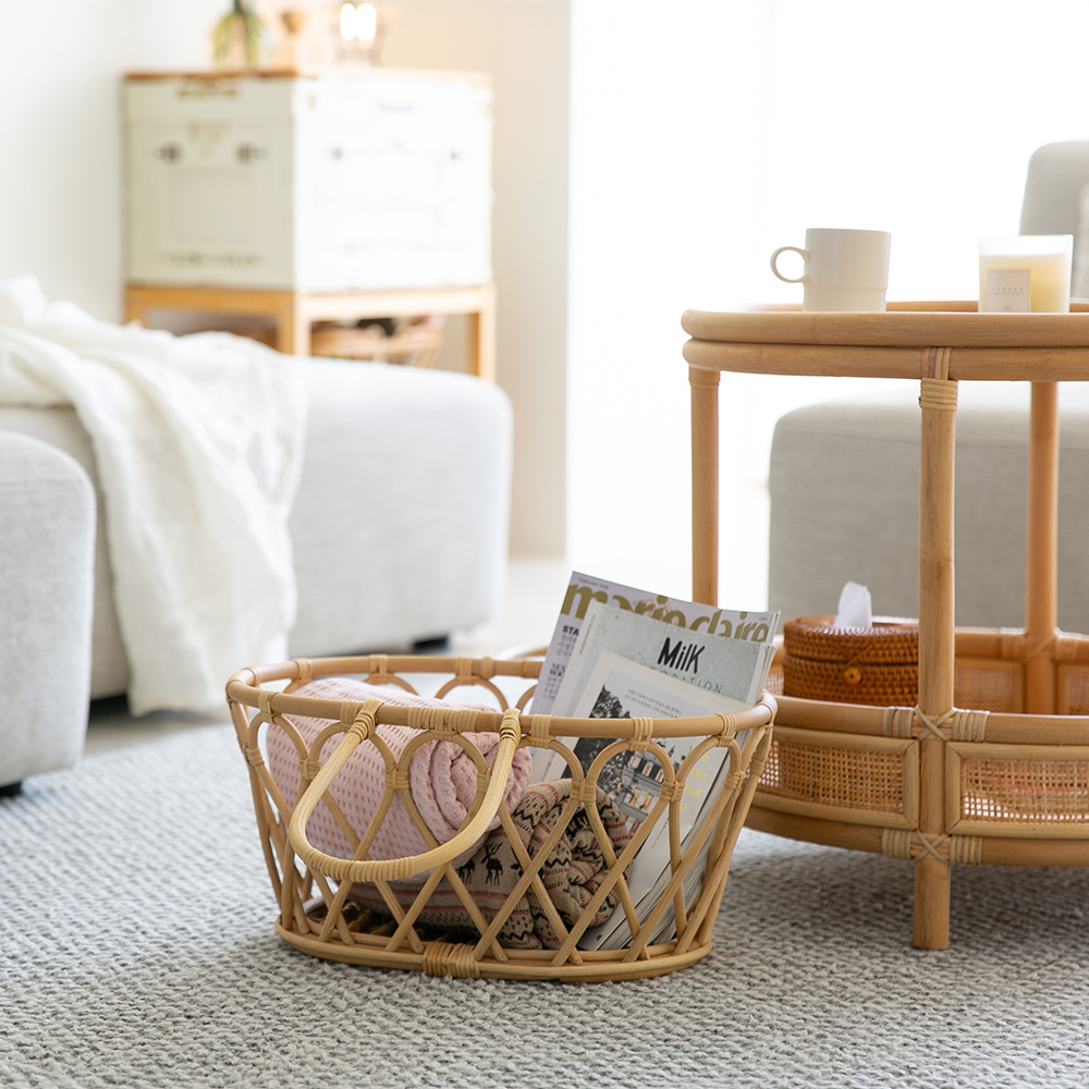 바인 라탄바구니 수납 바스켓 피크닉바구니 장난감 수건 과일 손잡이 대형