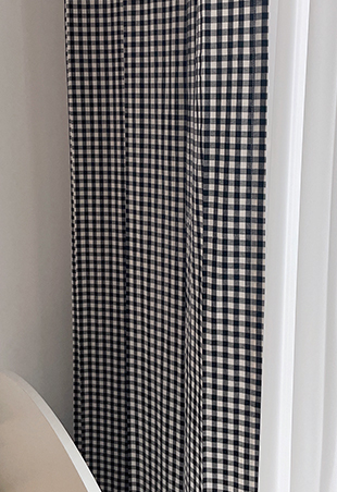 블랙 체크 커튼 아이방 가리개 여아 주방 베란다