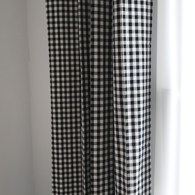 블랙 체크 커튼 아이방 가리개 여아 주방 베란다