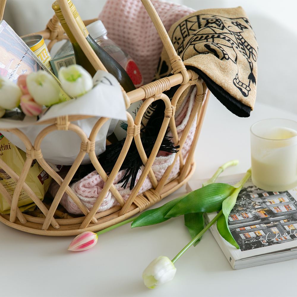 바인 라탄바구니 수납 바스켓 피크닉바구니 장난감 수건 과일 손잡이 대형