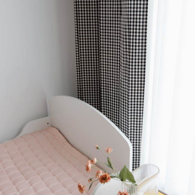 블랙 체크 커튼 아이방 가리개 여아 주방 베란다