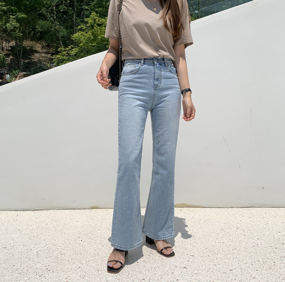 하이웨스트진 세미 부츠컷 청바지 여자 와이드 청바지 롱 데님 여성 통청바지 연청 연청바지