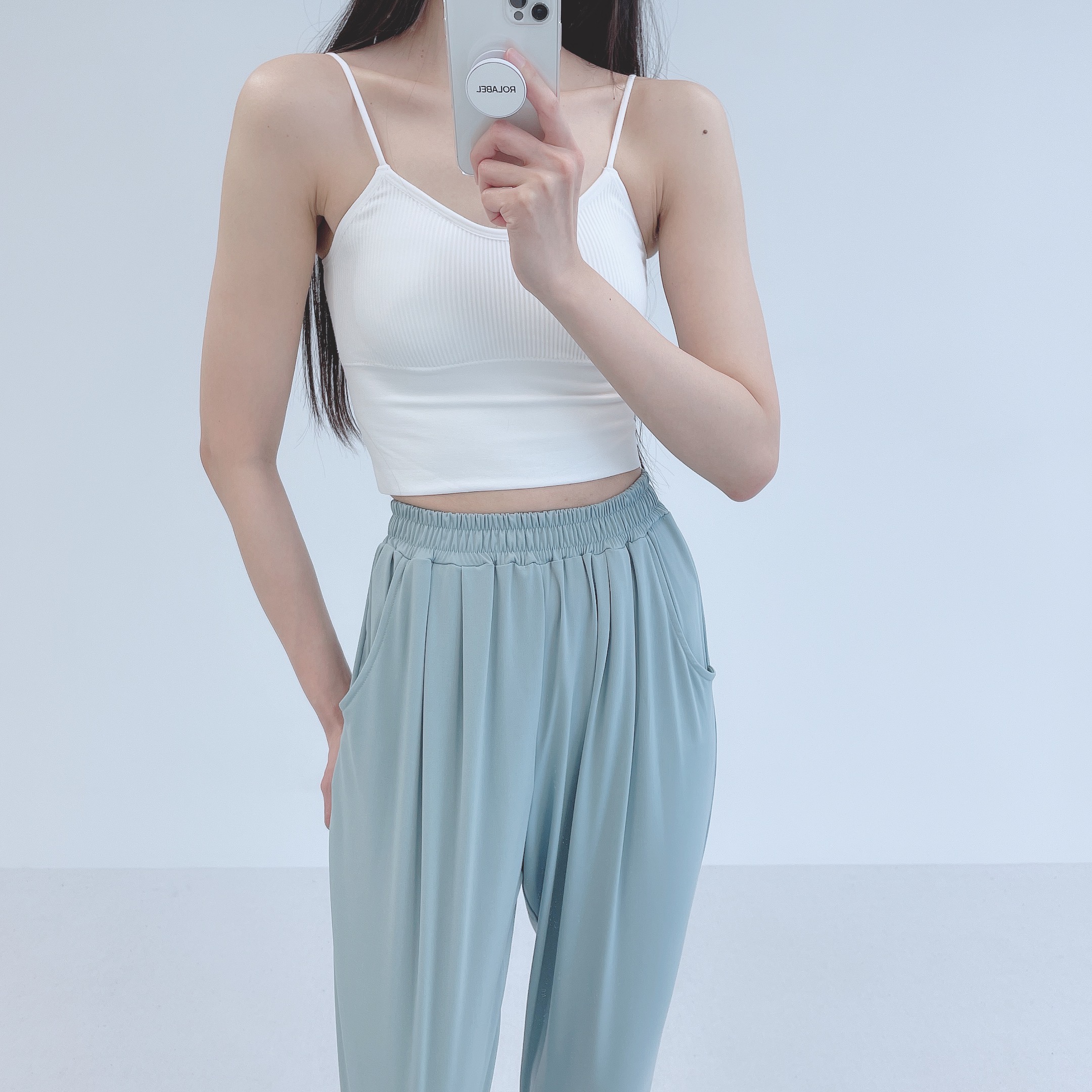 로라벨 골지 스포츠 브라 브라탑 운동 브라렛 크롭 심리스 속옷 노와이어 요가 탑 - 상세 이미지 2