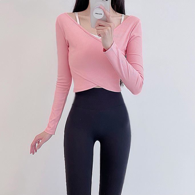 로라벨 클린 필라테스복 요가복 필라테스 상의 옷 커버업 운동복 탑 요가 랩 크롭 긴팔 - 메인 이미지