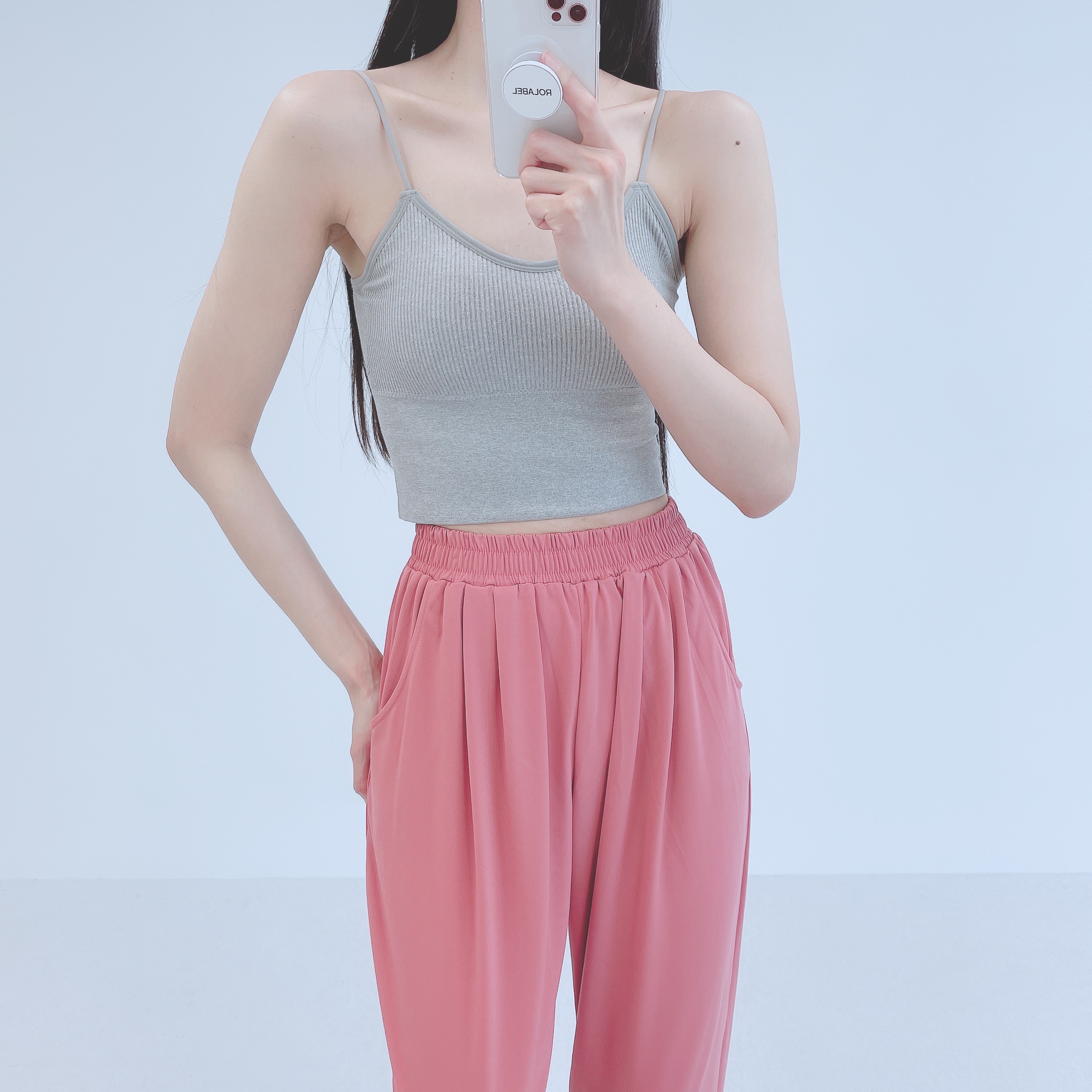 로라벨 골지 스포츠 브라 브라탑 운동 브라렛 크롭 심리스 속옷 노와이어 요가 탑 - 상세 이미지 3