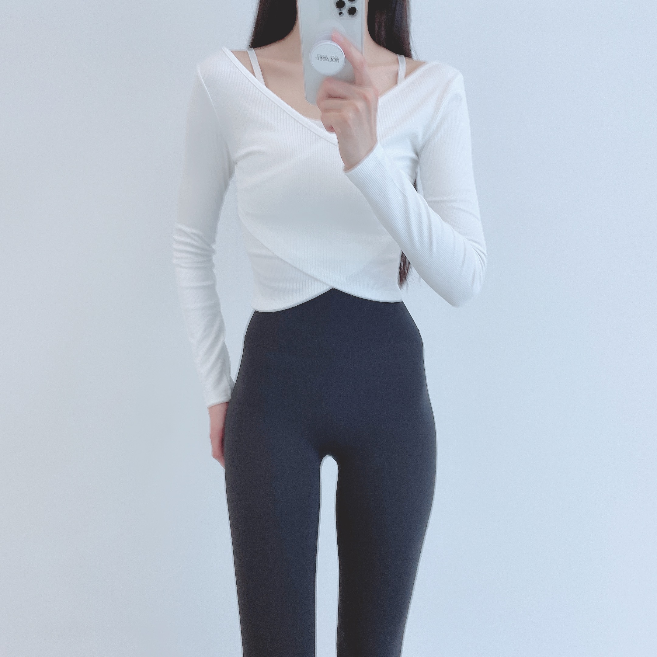 로라벨 클린 필라테스복 요가복 필라테스 상의 옷 커버업 운동복 탑 요가 랩 크롭 긴팔 - 상세 이미지 4