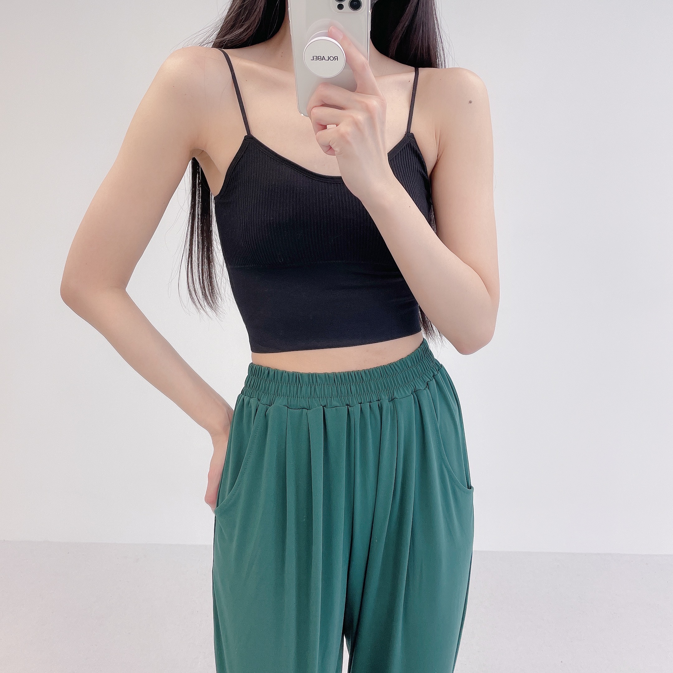 로라벨 골지 스포츠 브라 브라탑 운동 브라렛 크롭 심리스 속옷 노와이어 요가 탑 - 상세 이미지 4