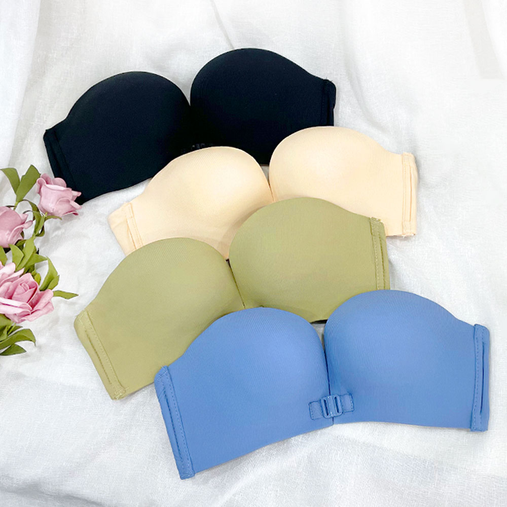 3cm 볼륨 앞후크 오프숄더 노와이어 브라 - 상품 이미지