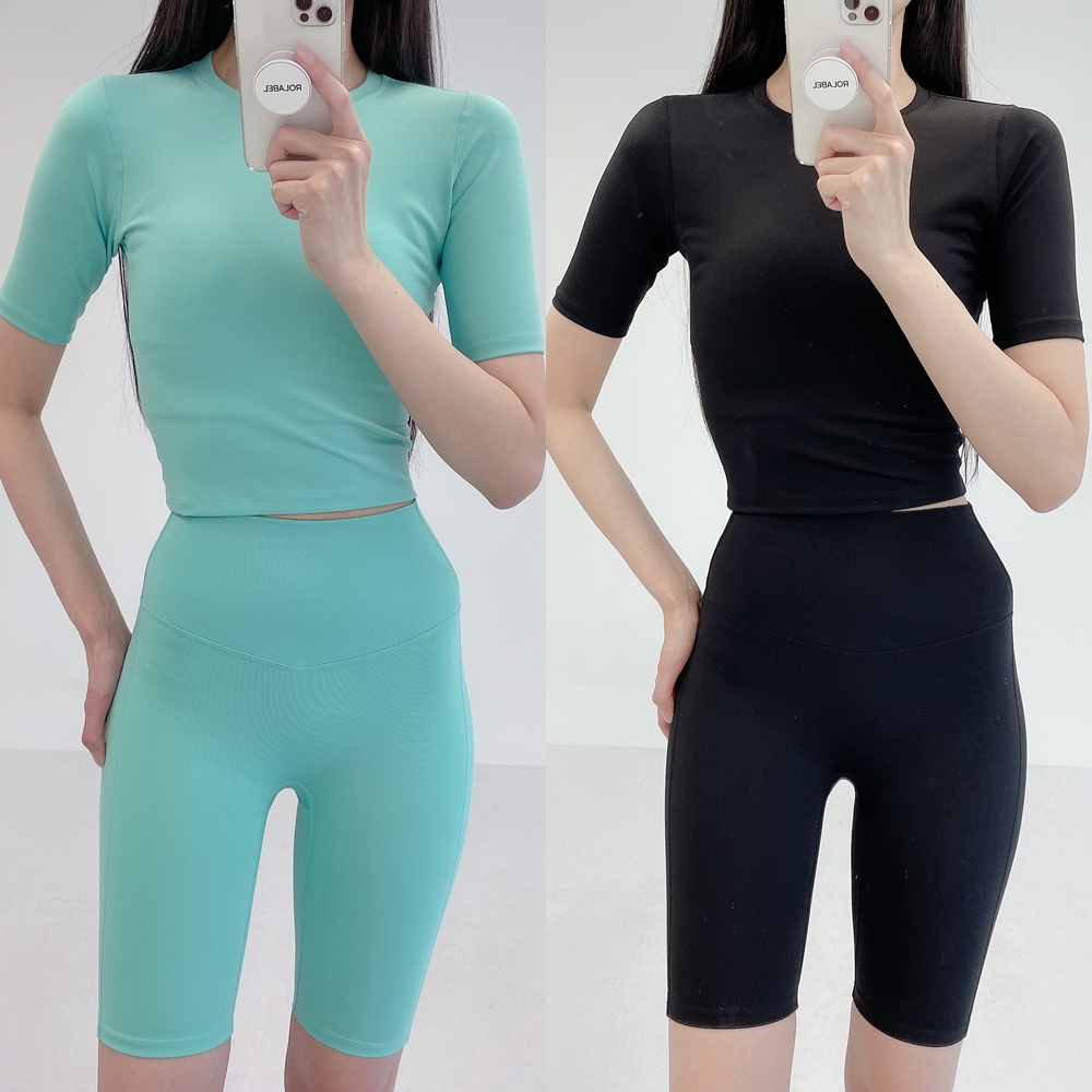 로라벨 스카 상의 필라테스복 요가복 필라테스 상의 옷 커버업 운동복 탑 요가 반팔 크롭 - 상세 이미지 5