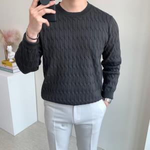 남자 라운드 봄 가을 부드러운 캐시미어 머슬핏 케이블 꽈배기 스판 긴팔스... 착용 후기 | 사이즈/핏 총정리 - 상품 이미지 2