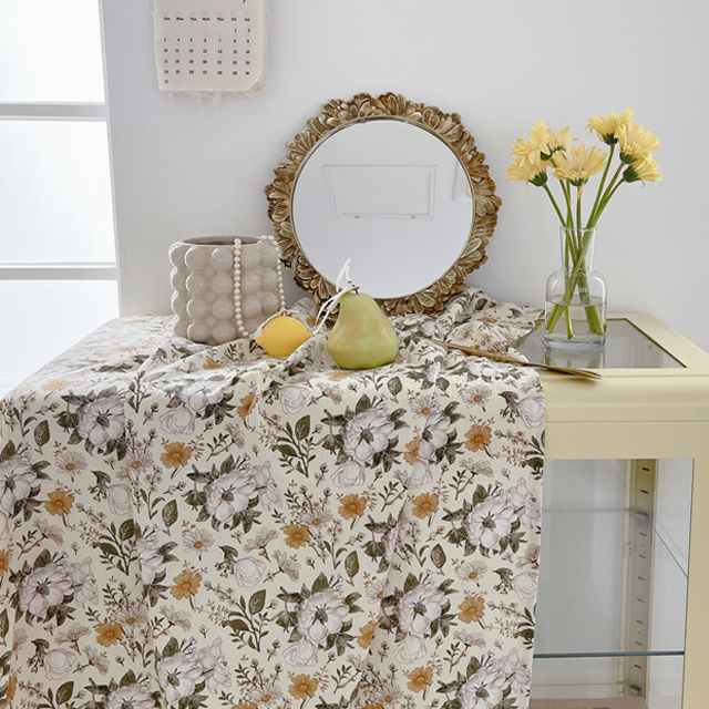 로망스 핑크 플라워 린넨 테이블보 식탁보 원형 사각 캠핑 홈카페 파티 집들이 95X110