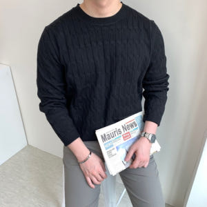 남자 라운드 봄 가을 부드러운 캐시미어 머슬핏 케이블 꽈배기 스판 긴팔스... 착용 후기 | 사이즈/핏 총정리 - 상품 이미지 1